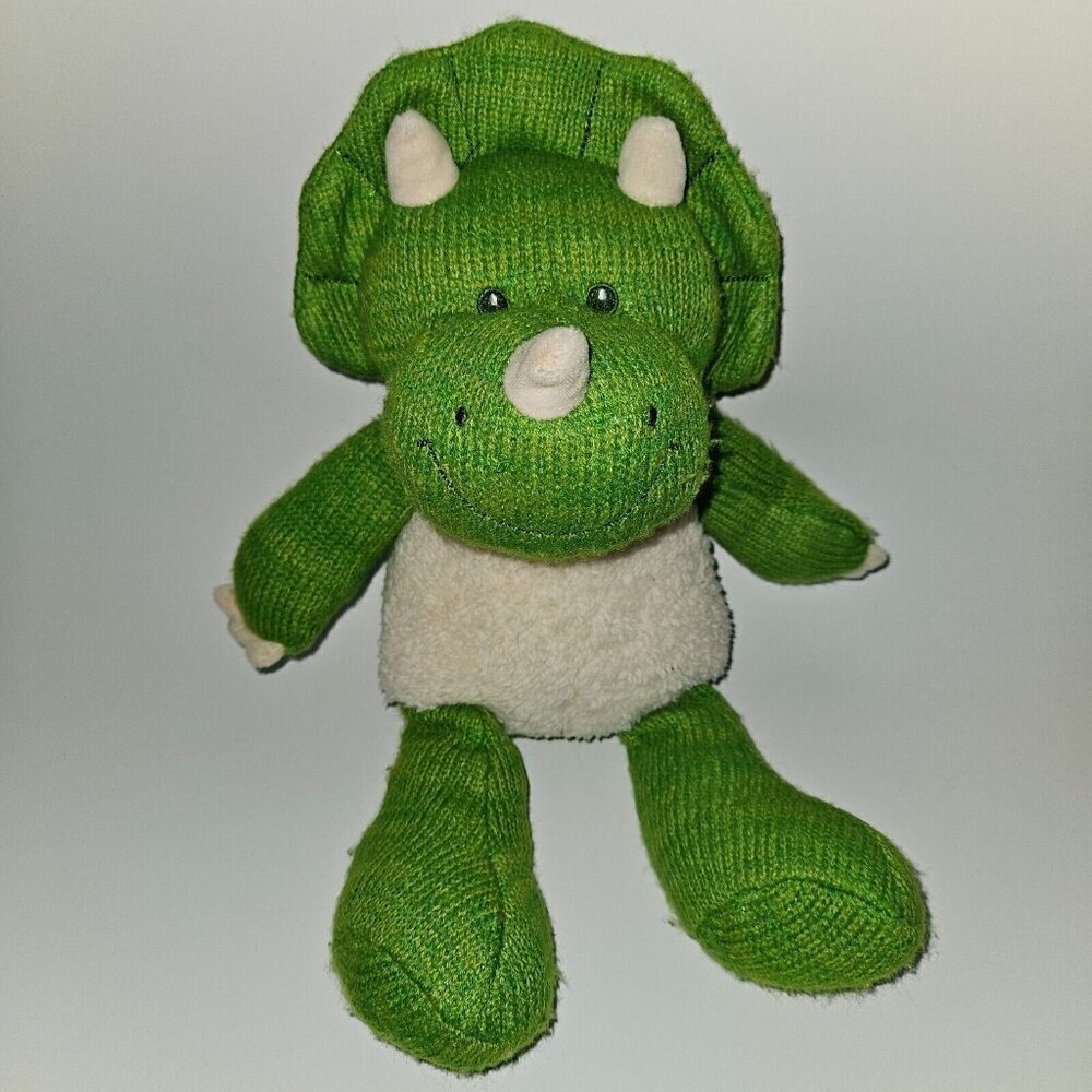 Spark Create Imagine Green Dinosaur Plush Knit Lovey 10" Stuffed Toy Triceratops